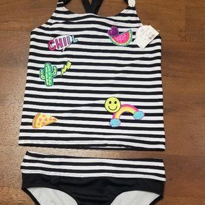 NWT Justice 2 piece striped swimsuit